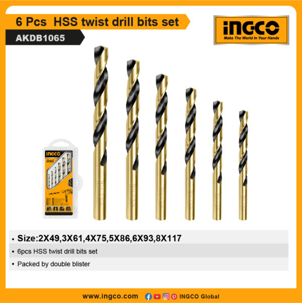 INGCO 6 Pcs  HSS twist drill bits set (AKDB1065)