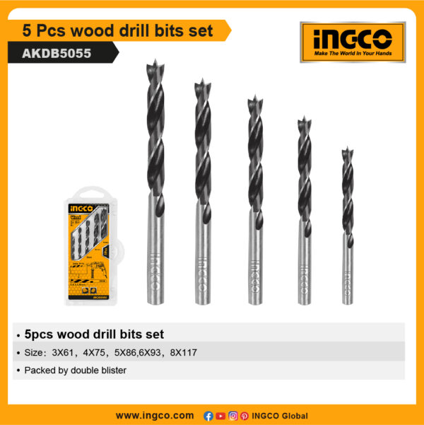 INGCO 5 Pcs wood drill bits set (AKDB5055)