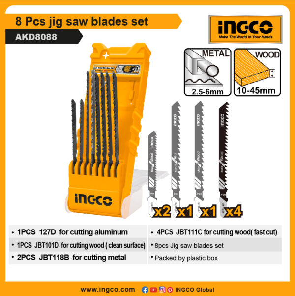 INGCO 8 Pcs jig saw blades set (AKD8088)