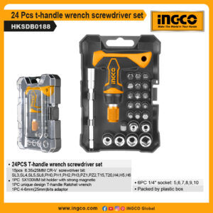 INGCO 24 Pcs t-handle wrench screwdriver set (HKSDB0188)