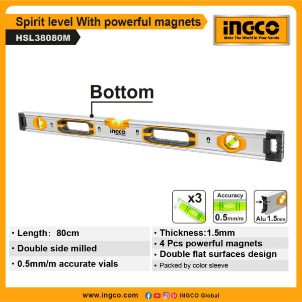 INGCO Spirit level With powerful magnets (HSL38080M)