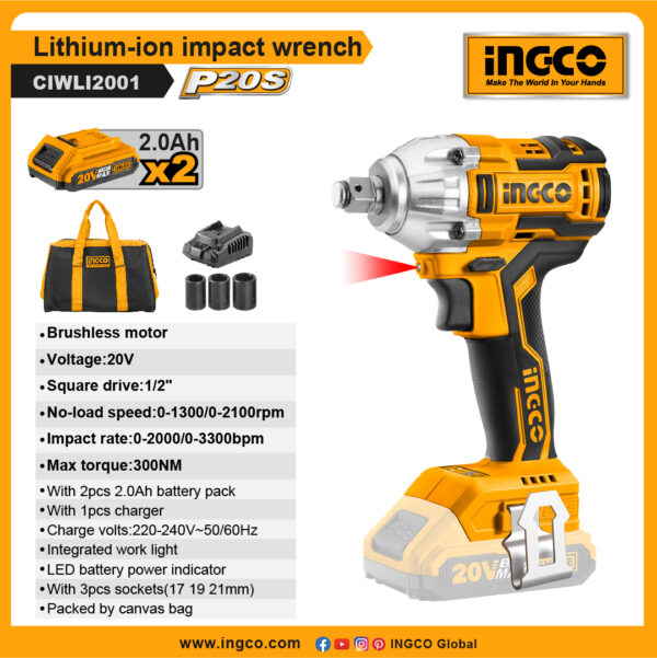 INGCO Lithium-ion impact wrench (CIWLI2001)
