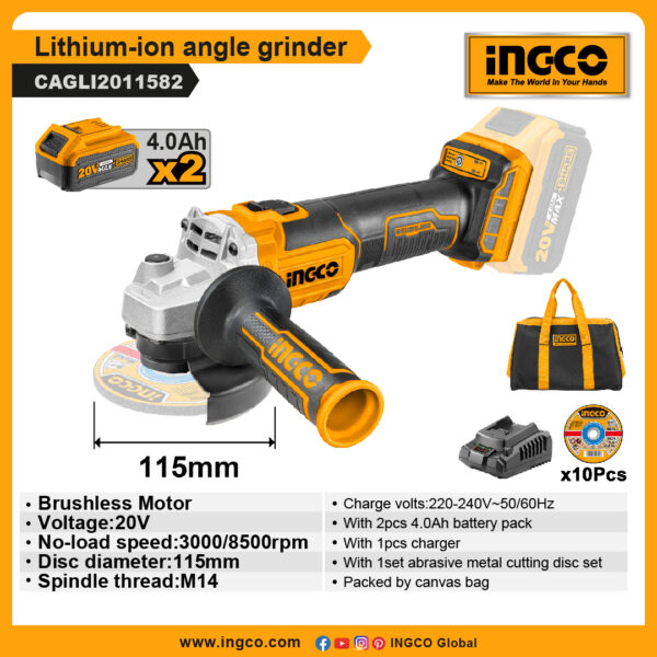 INGCO Lithium-ion angle grinder (CAGLI2011582)
