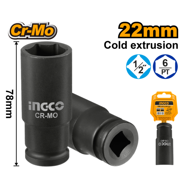 INGCO 1/2″ Deep impact socket (HDIS12221L)